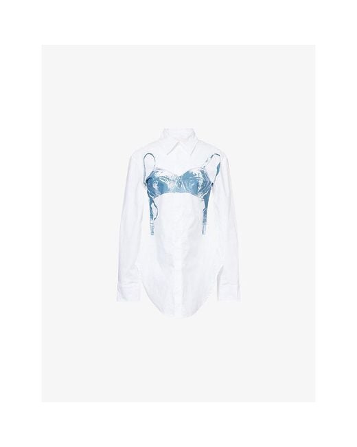 Jean Paul Gaultier Blue Scanned Bra Stretch-Cotton Shirt