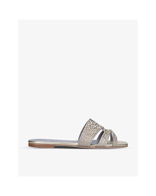 Gina Beau Crystal-embellished Leather Sandals in White | Lyst