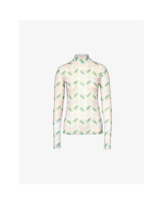 Casablancabrand White Branded-print Long-sleeved Stretch-recycled Polyester Mesh Top X