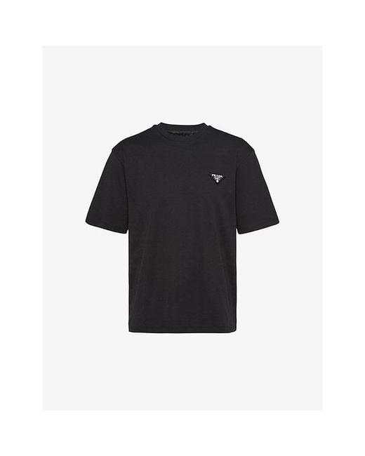 Prada Logo-Patch Crewneck Cotton T-Shirt Xxxl in Black for