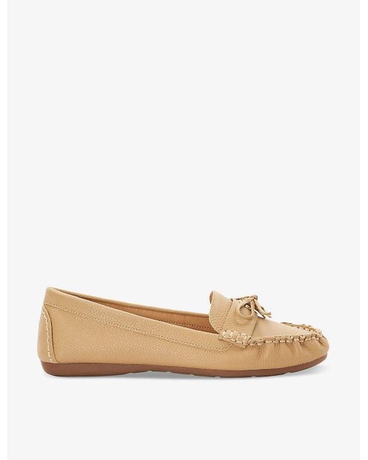 Dune Natural Grovers Bow-detail Leather Loafers