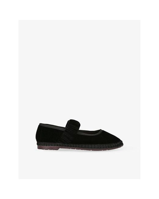 Flabelus Black Mafalda Scrunched-Strap Cotton-Velvet Ballet Flats