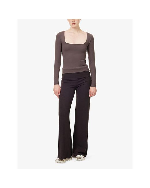 WE Are Tala Brown 365 Square-Neck Long-Sleeve Stretch-Jersey Top