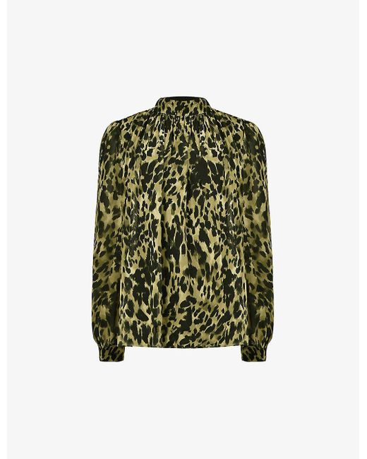 Ro&zo Green Long-sleeved Leopard-print Recycled-polyester Blouse