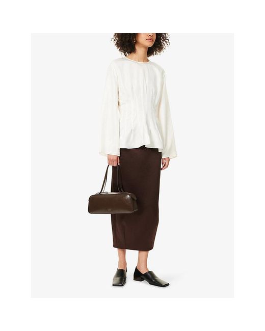 RÓHE Frames White Pleated Long-Sleeve Silk Top