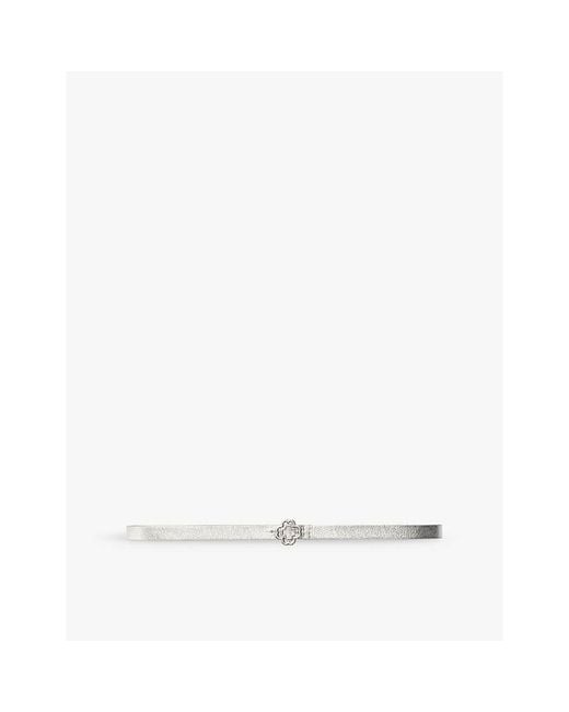 Maje White Clover-Buckle Metallic Leather Belt