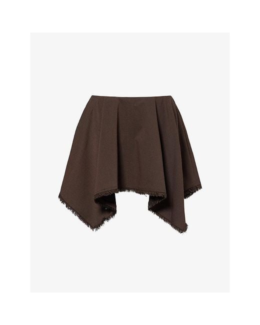 Staud Brown Tyra Asymmetric Woven Mini Skirt