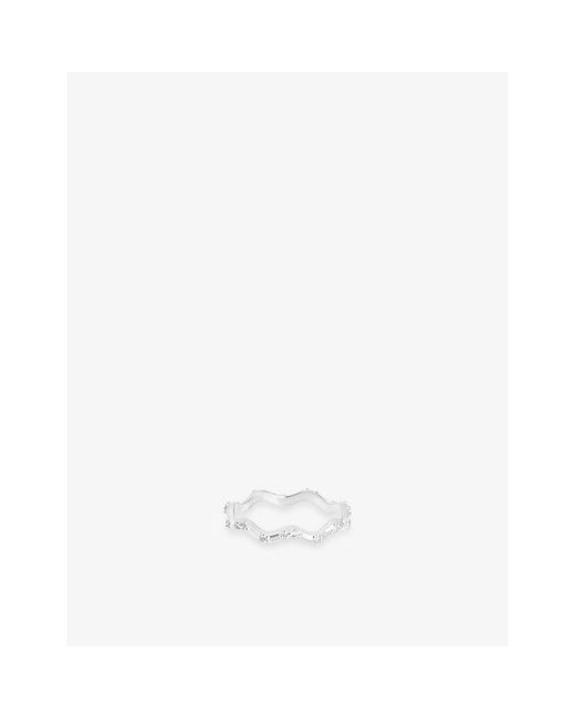 Astrid & Miyu White Ripple-Plated Sterling And Cubic Zirconia Band Ring