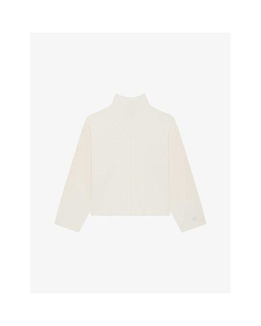 The Kooples White Logo-Embroidered Funnel-Neck Stretch-Woven Jumper