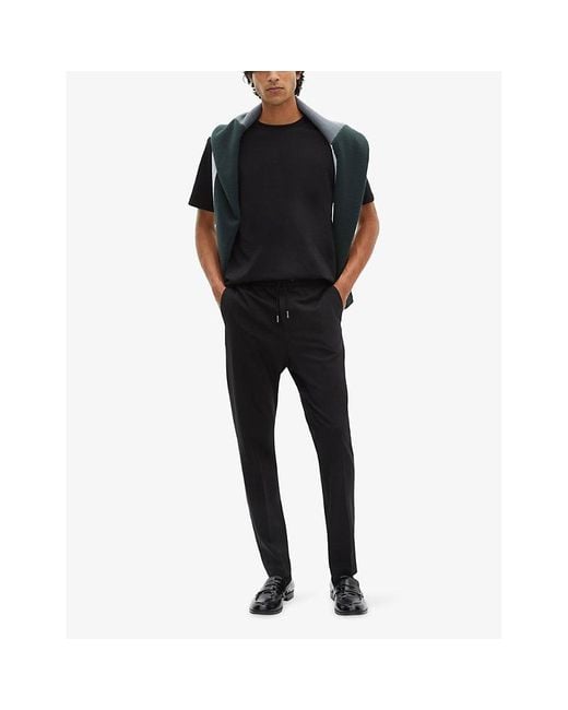 The Kooples Black Elasticated-Waist Straight-Leg Stretch-Wool Trousers for men