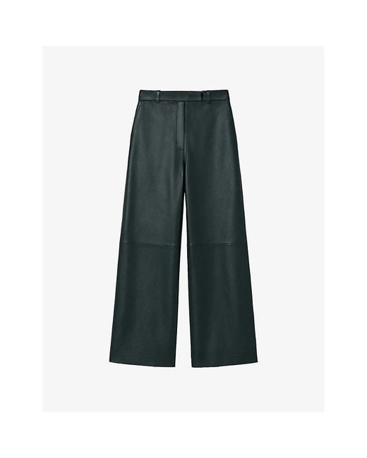 Ro&zo Green Wide-Leg High-Rise Leather Trousers