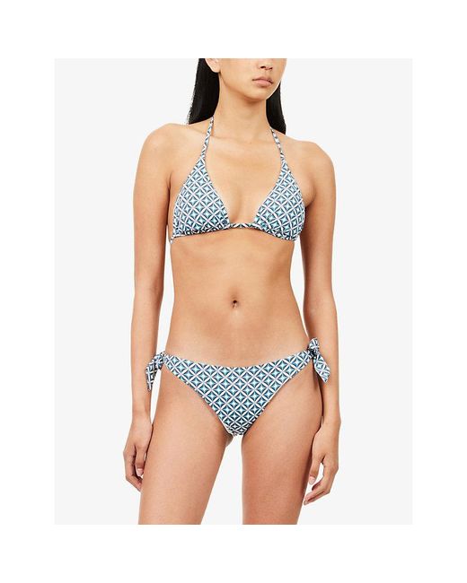 Max Mara Blue Boabab Printed Bikini Top
