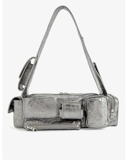 Balenciaga Gray Superbusy Sling Xs Metallic-leather Shoulder Bag
