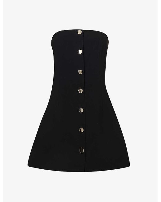 Viktoria & Woods Black Succession Curved-neck Woven Mini Dress