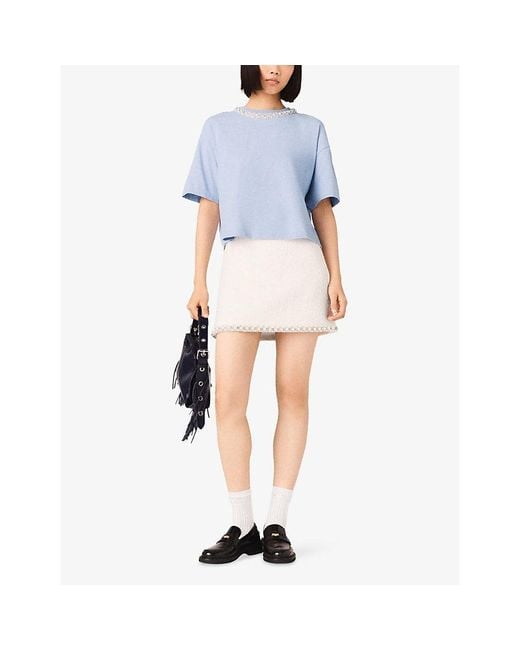 Maje Blue Necklace-Embellished Short-Sleeved Cotton-Jersey T-Shirt