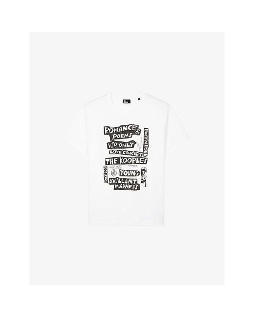 The Kooples White Sleeveless Graphic-Print Cotton T-Shirt