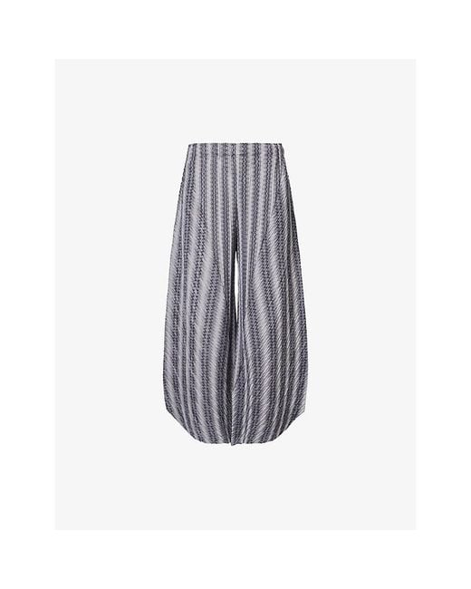 Pleats Please Issey Miyake Blue Pleats Zigzag Knitted Trousers