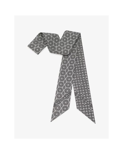BVLGARI Gray Echi Di Roma Shelley Printed Silk-Twill Scarf