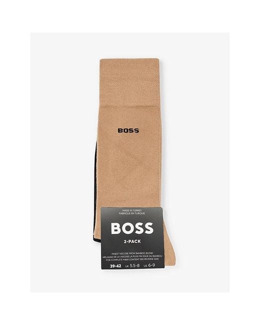 Boss Natural Logo-pattern Pack Of Two Cotton-blend Socks for men