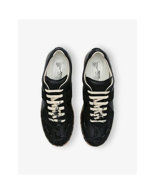 Maison Margiela Black Replica Paint Leather Trainers for men