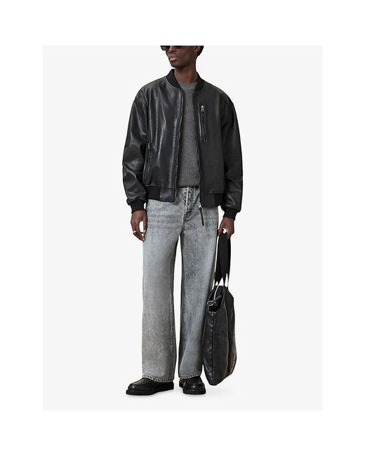 AllSaints Gray Aspen Logo-Embroidered Cotton And Wool-Blend Jumper for men