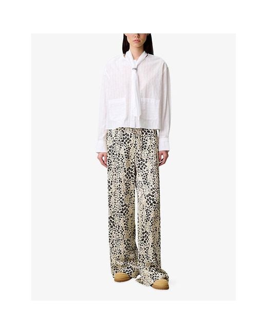 Claudie Pierlot White Striped Tie-Neck Cotton Shirt