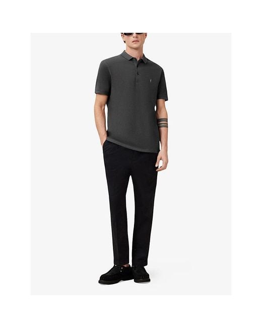AllSaints Gray Reform Logo-Embroidered Cotton-Piqué Polo Shirt for men