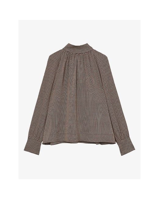 Reiss Brown Eden Printed Woven Blouse