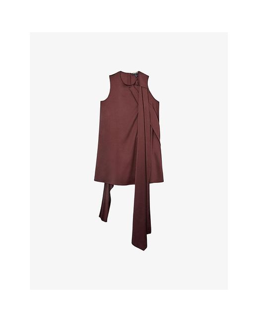 Reiss Red Quinn Drape-Detail Satin Mini Dress