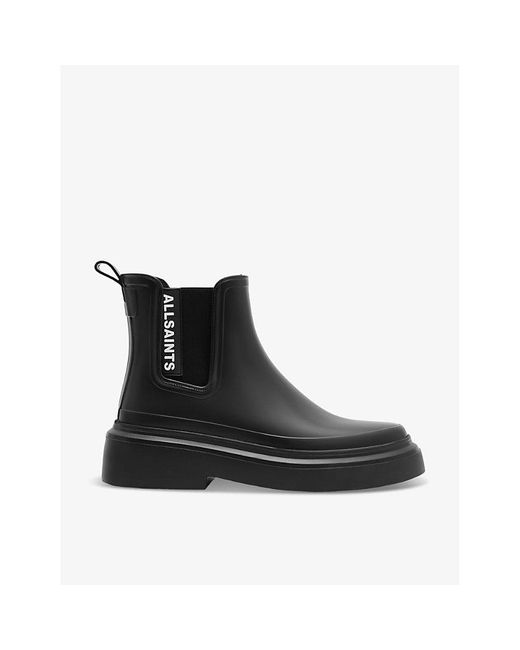 AllSaints Black Hetty Logo-print Rubber Ankle Boots