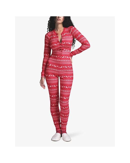 Skims Red Plush Pointelle Logo-Print Stretch-Jersey Onesie