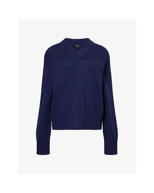 Rails Blue Lidya V-Neck Cotton, Wool And Cashmere Jumper