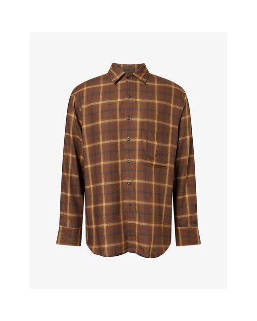 Song For The Mute Brown Still Life Checked Woven Shirt for men