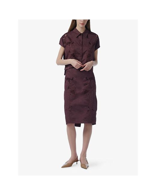 eem Purple Embroidered Cotton-Blend Pencil Skirt