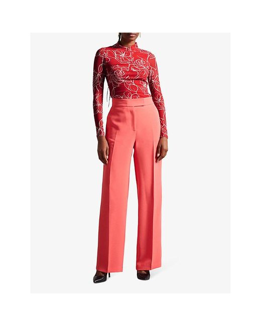 Ted Baker Red Helanr Graphic-print Stretch-mesh Top