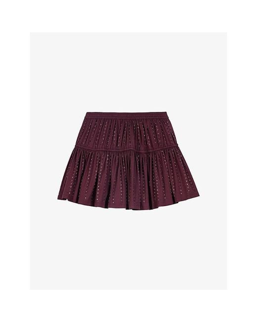 Maje Purple Rhinestone Elasticated-Waist Stretch Cotton-Blend Mini Skirt
