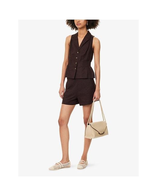 ME+EM Brown Cinched-Waist Linen-Blend Waistcoat