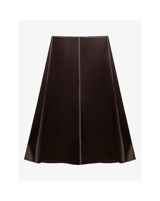 Marni Brown Contrast-Stitch Satin Midi Skirt