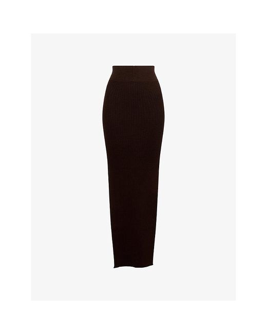 Rick Owens Black Sacriskirt Ribbed Knitted Midi Skirt