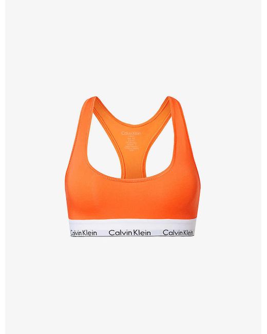 Calvin Klein Orange Modern Logo-embroidered Cotton-blend Bra