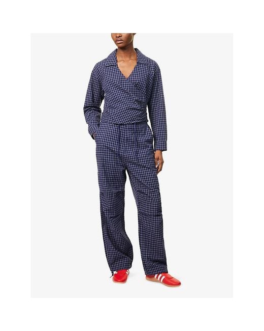 Obey Blue Circa Check-Print Cotton Parachute Trousers