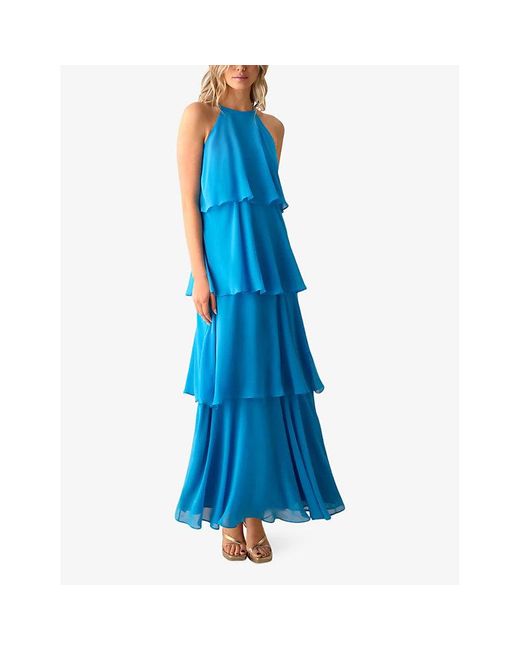 Ro&zo Blue Savannah Tiered Chiffon Maxi Dress