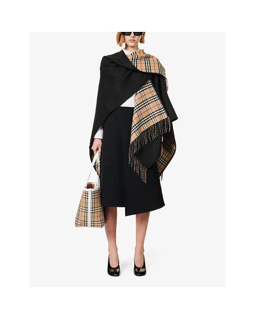 Burberry Blue Vintage Check Wool Cape