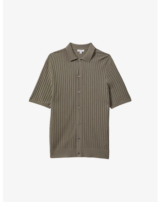 Reiss Gray Murray Regular-fit Ribbed Knitted Shirt for men