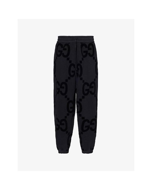 Gucci Black Monogram-pattern Relaxed-fit Cotton-jersey jogging Bottoms X for men