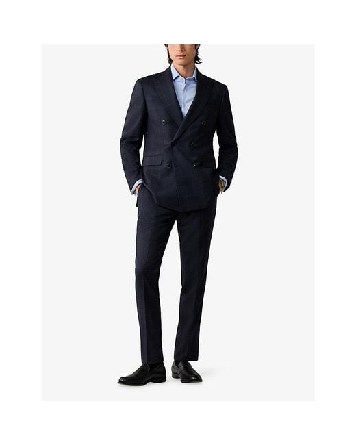 Hackett Blue Windowpane Double-Breasted Wool Blazer for men