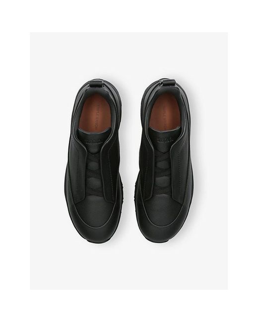 Zegna Black Triple Stitch Monte Leather Sneakers for men