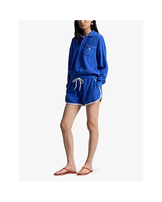 Polo Ralph Lauren Blue Terry Logo-Embroidered Cotton-Jersey Polo