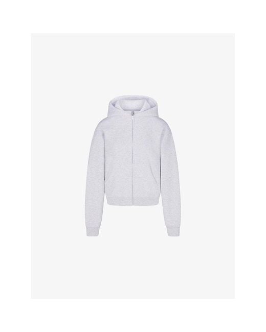 Skims White Classic Zip-Up Cotton-Fleece Hoody