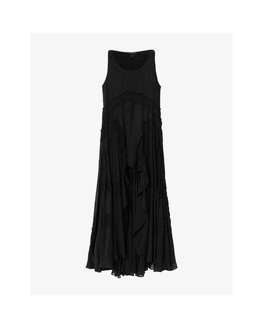 AllSaints Black Dorina Frill-Hem Sleeveless Cotton Midi Dress